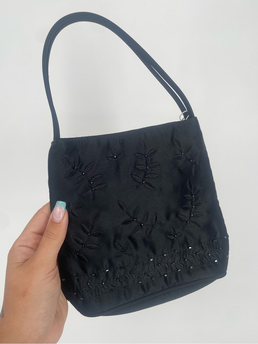 Marks & Spencer Mini Black Embroidered Evening Bag W/ Beaded Details